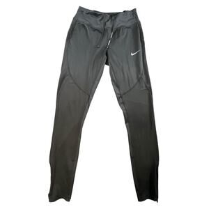 Nike Shield Womens Running Tights M Black Zip Ankle Pockets Drawstring Zip Up